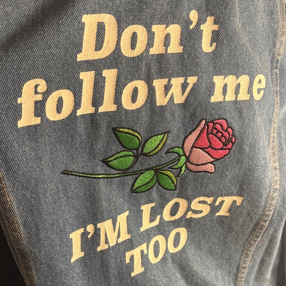 Women's Blue Jean Jacket with Graphic Design - Picture 3 of 11